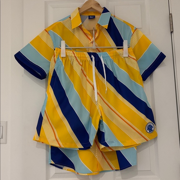 PABST TWO Piece set Hawaiian shirt and board shirts yellow blue size medium - Picture 3 of 11